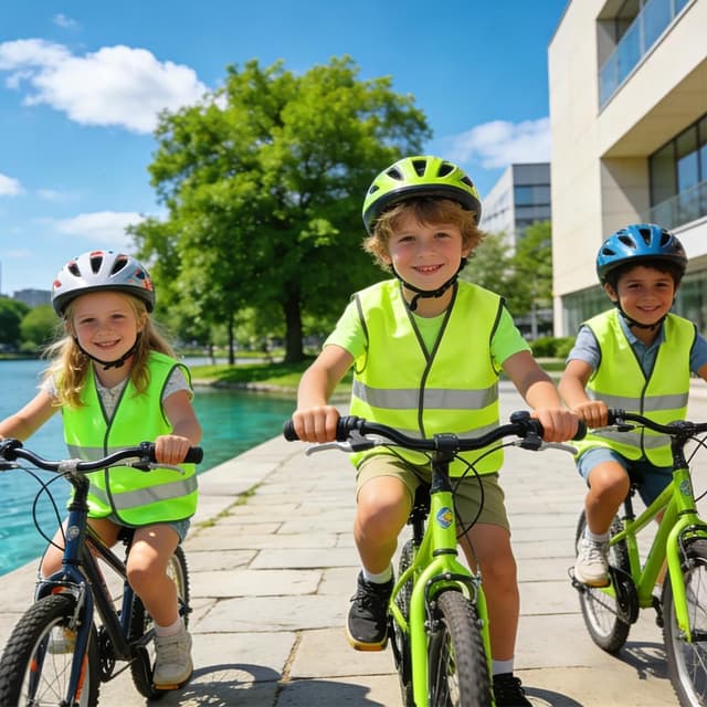 Detalle 2 de AYBUY 2 Pezzi Giubbotto di Sicurezza per Bambini con bande rifrangenti (verde fluorescente)