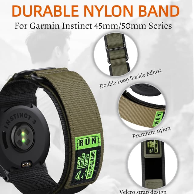 Detalle de Double Loop Nylon Strap for Garmin Instinct 2X/3/E Series 50mm (Adjustable Breathable Wristband)