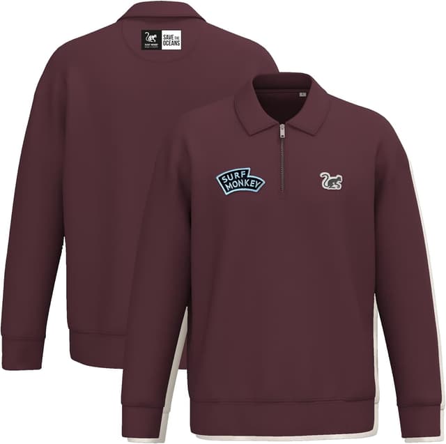 Detalle de Surf Monkey Sweat 1/4 zip en coton biologique et polyester recyclé – col type polo