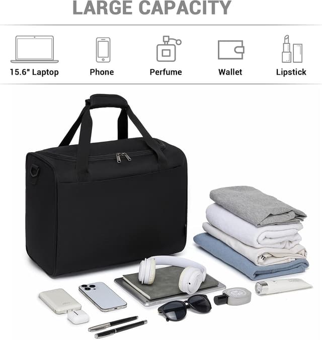 Detalle de KONO Ryanair Handgepäck-Tasche 40x30x20 cm – 24-Liter Weekender mit Schultergurt (Schwarz)