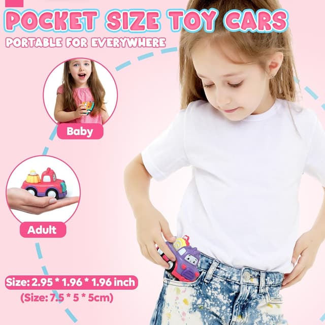 Detalle 2 de Lehoo Castle toddler dessert pull-back car set (rainbow bag, 7 pcs) for 1–3 year old girls