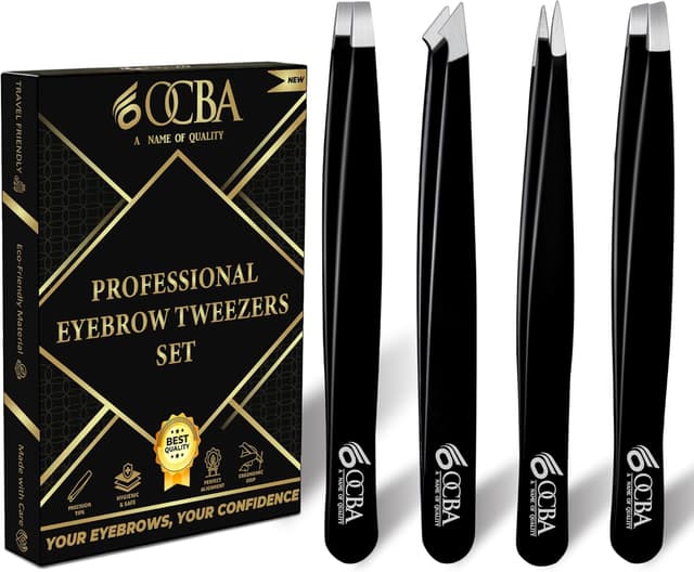 Thumbnail 6 de OCBA lot de 4 pinces à épiler pour sourcils, pointes affinées et revêtement antidérapant (4 pièces noir)