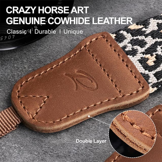 Detalle 2 de Padwa Lifestyle Camera Strap – 1.5" Crazy Horse Cowhide & Cotton Camera Strap with Adjustable Shoulder Fit