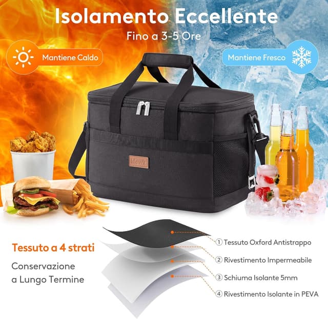 Detalle de Lifewit Borsa Frigo 20L in tessuto termico (borsetta morbida) per pranzo, mare e viaggio
