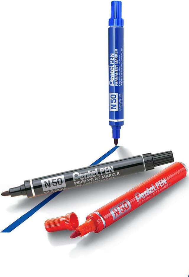 Detalle 2 de Pentel N50 marcatore permanente a punta conica, 4 pezzi colori assortiti (nero, rosso, blu, verde)