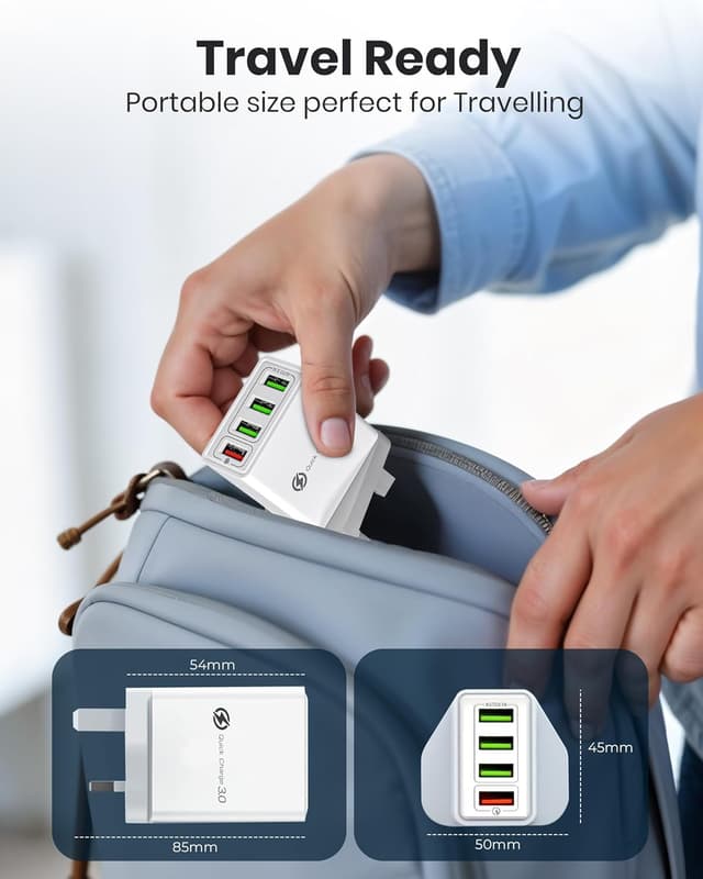 Thumbnail 6 de Fast Charger Plug USB Charger – Ultra Fast 4 Port USB Wall Adapter (QC 3.0, 33W) UK