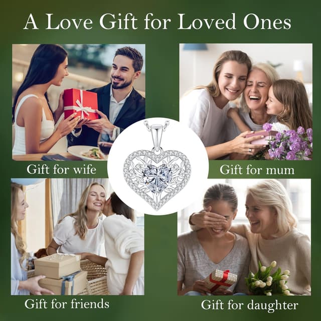 Detalle de LAVUMO Lebensbaum Herz Kette aus 925 Sterlingsilber mit Geburtsstein-Anhänger