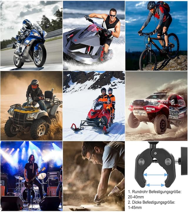 Detalle de Supporto per action cam da moto in alluminio con doppia testa a sfera girevole a 360° (filetto 1/4-20)