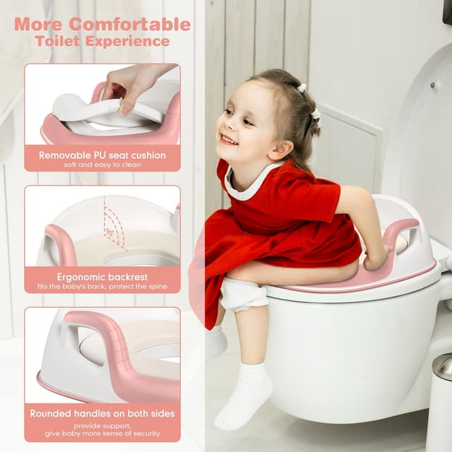 Detalle 2 de Maliton Toddler Toilet Seat with 2 Step Stool (Pink) – Anti-Slip, Handles & Splash Guard for 1–8 Years
