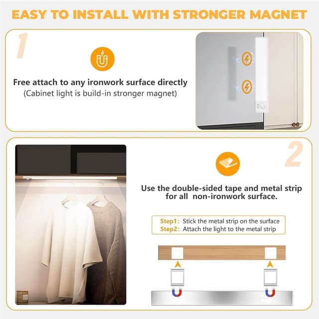 Detalle 2 de LED Schrankbeleuchtung mit Bewegungsmelder, USB-wiederaufladbar & dimmbar (magnetische Unterbauleuchte, 23 cm)