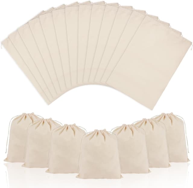 Detalle de OFFCUP 20 Baumwollsäckchen (25×30 cm) mit Kordelzug – Stoffbeutel zum Bemalen für DIY & Gastgeschenke