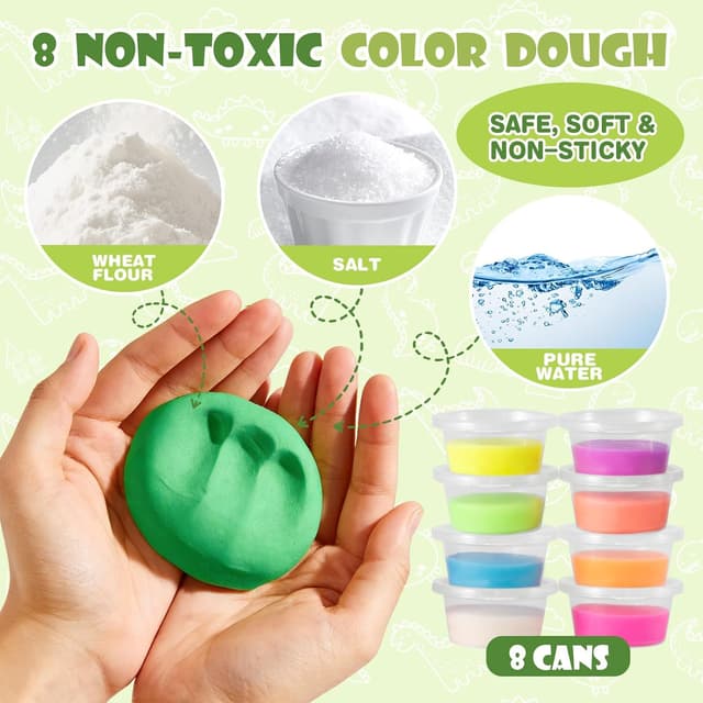 Detalle 2 de Crelloci Dinosaur Colour Dough Set (26 pcs) with Tools, Moulds and Portable Wheeled Case