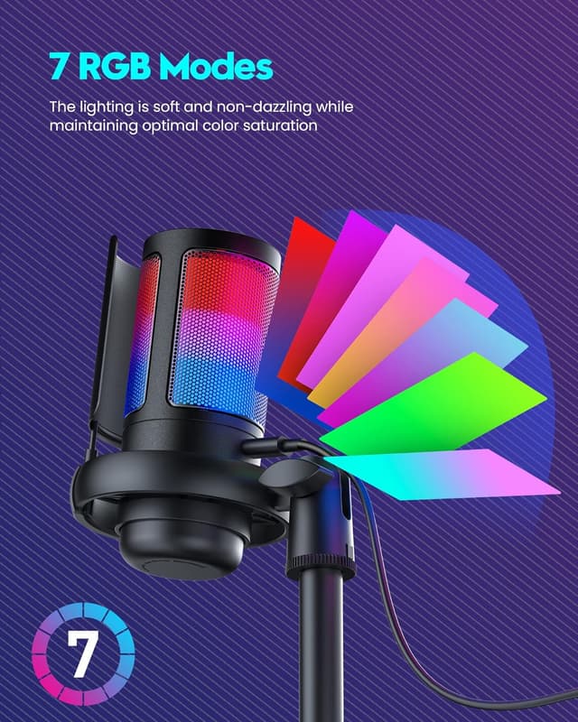 Detalle de Gaming USB Microphone for PC, PS4/PS5 & Laptop — Condenser Mic with Quick Mute, Pop Filter & RGB
