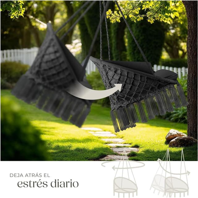 Thumbnail 3 de tectake Columpio Jardín Exterior Silla Colgante con Cojín