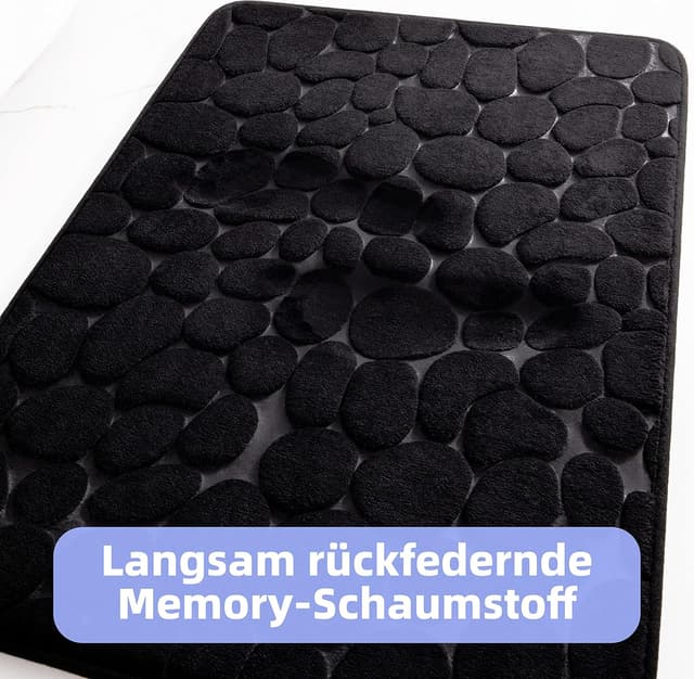Detalle de chakme Memory-Schaum Badematte 60×90 cm in Schwarz – superabsorbierender Badvorleger mit Rutschschutz