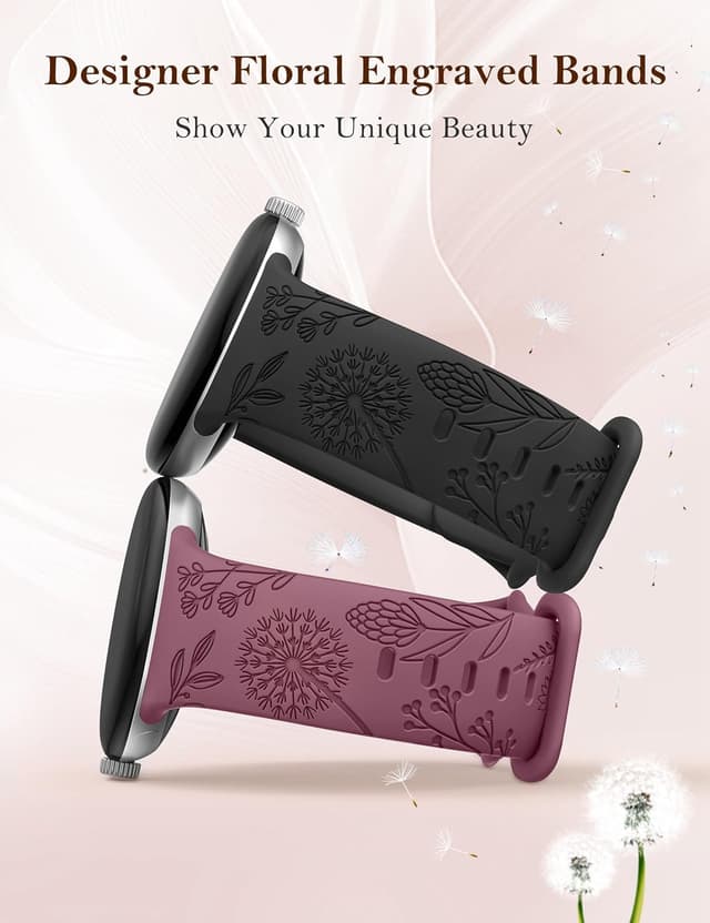 Detalle 2 de TOYOUTHS 2-Pack Floral Engraved Strap for Google Pixel Watch (41mm) – Black/Violet Smoke