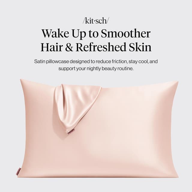 Detalle de Kitsch satin pillowcase with zipper for hair & skin (queen) – Blush