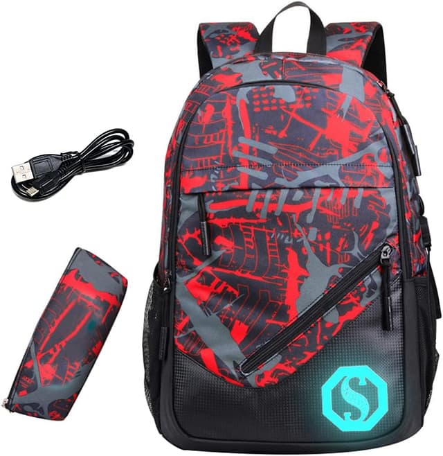 Detalle 2 de SellerFun Teenage Unisex Graffiti School Backpack with Fluorescent Mark, 20L (USB option, 14-inch laptop pocket)