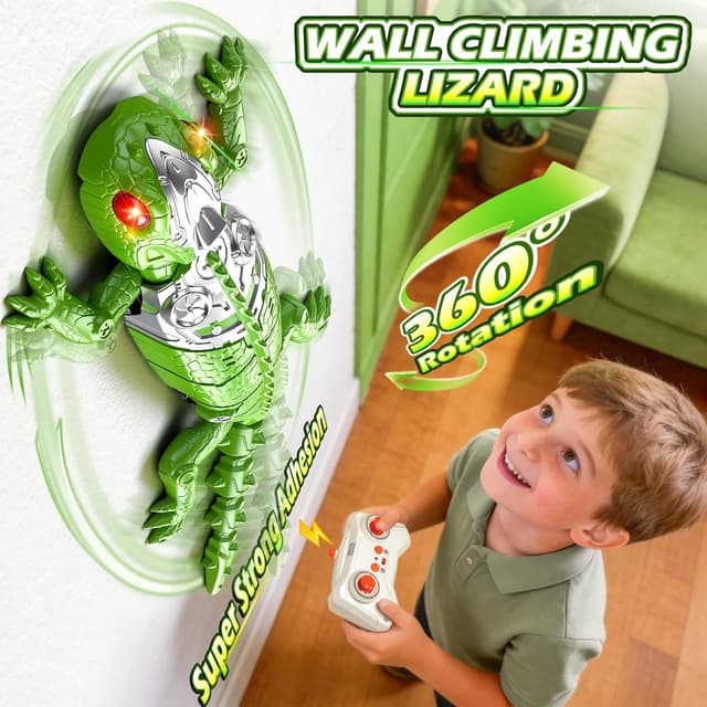 Detalle de QASUN rechargeable wall-climbing gecko RC robot toy (LED eyes) for 3–10-year-olds