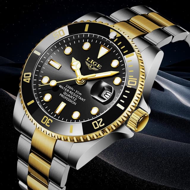 Detalle de LIGE Herren-Uhr analog mit Quarzwerk, Kalenderfunktion und 3ATM Wasserdicht (30M)