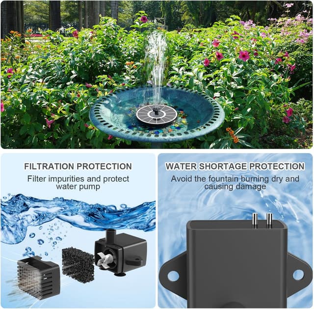 Detalle de Yzert Solar Fountain 2025 Upgrade 3.5W Glass Panel Bird Bath Fountain (White) with 8 Spray Modes