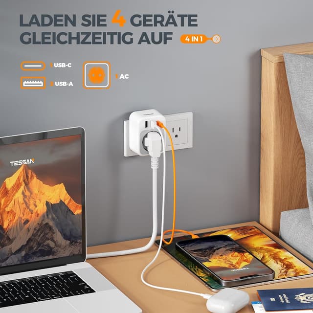 Thumbnail 3 de TESSAN USA Adapter 1875W Reiseadapter đ