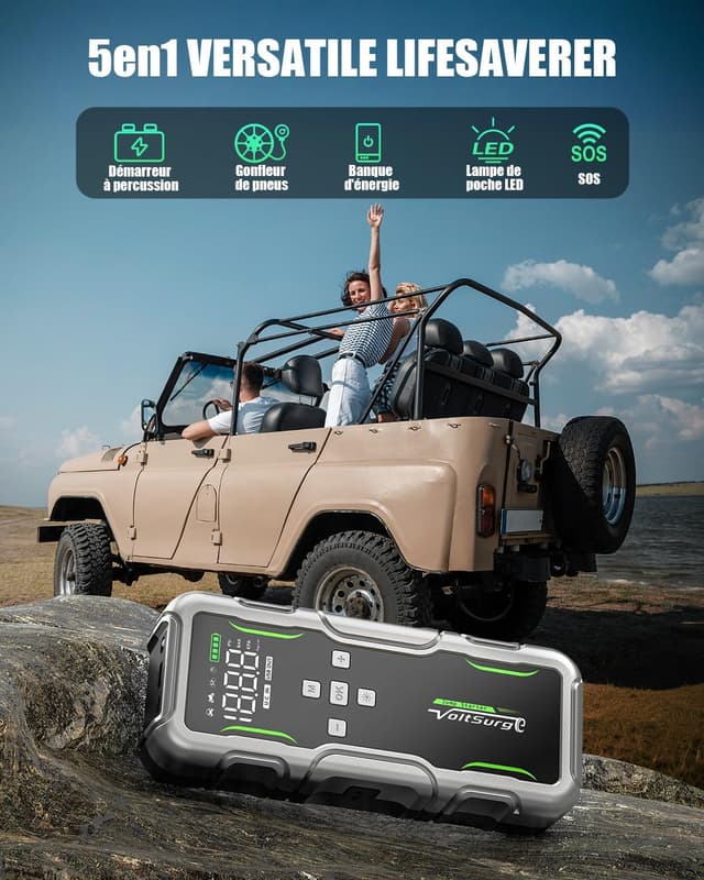 Detalle de VoltSurge 7000A : arrancador de batterie 12V avec compresseur 160 PSI et écran LCD