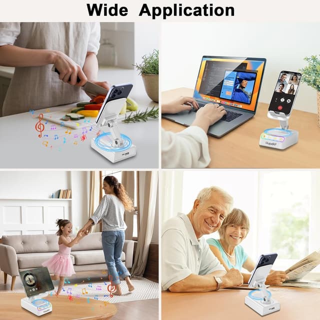 Detalle de Hupoaf phone stand with Bluetooth speaker (4-in-1) for birthdays, Christmas and everyday use