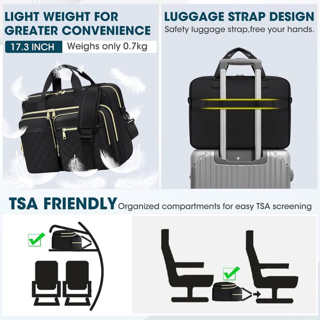 Detalle 2 de RAINSMORE Laptop Bag for Women (17.3 inch) – Large Briefcase, Messenger & Travel Case in Black