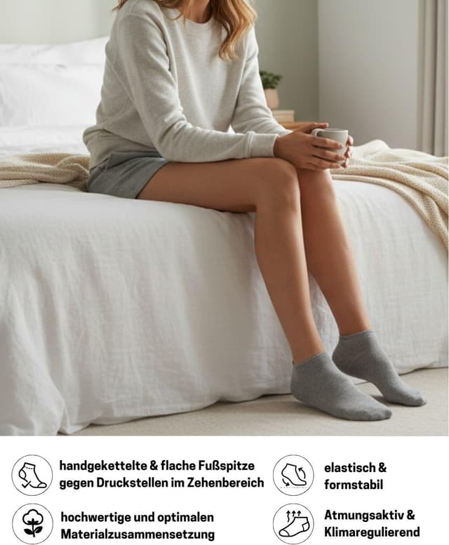 Detalle 2 de sockenkauf24 10 Paar Diabetiker Sneaker Socken ohne Gummibund & ohne Naht
