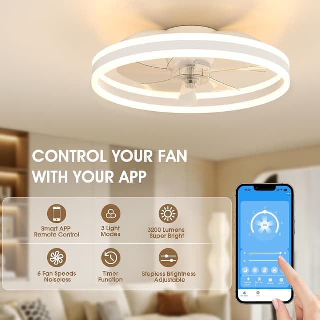 Detalle de NIORSUN 50cm Ceiling Fan with Light 6-speed 🌬