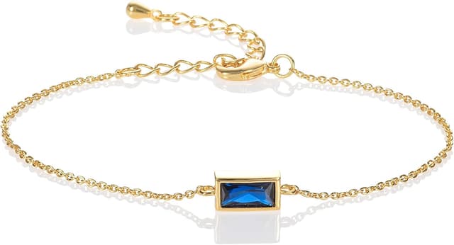 Detalle de Bracelet Namana plaqué or jaune 18ct avec zircon bleu en taille baguette (réglable)