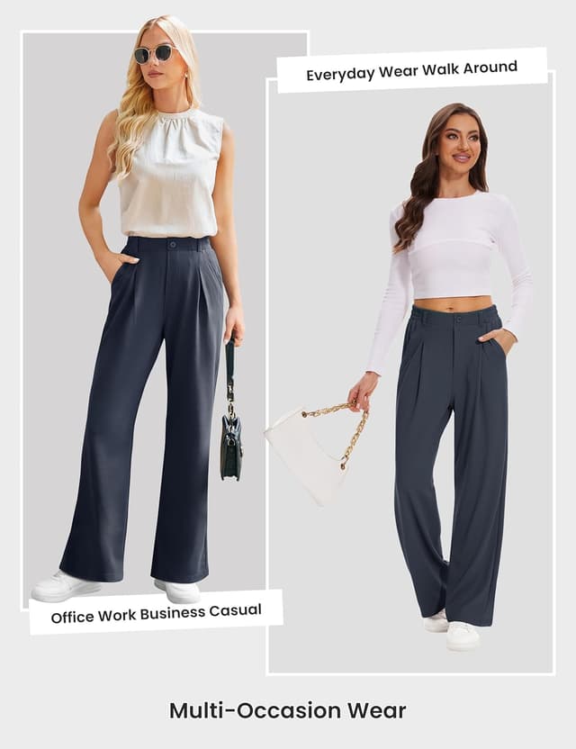 Detalle de Desol Waffel-Long-Palazzo-Hose für Damen mit Taschen – Sommerhose mit weitem Bein