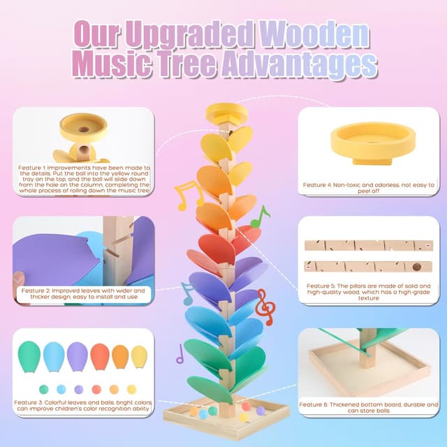 Thumbnail 3 de Wooden Marble Run Music Tree 49pcs