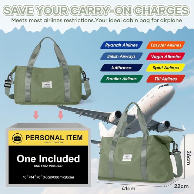 Detalle de Reisetasche Damen Sporttasche 40x30x20 Ryanair Handgepäck – erweiterbar, wasserdicht, mit Nass-/Trockentrennung