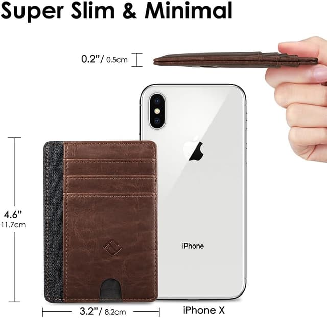 Detalle de FINTIE Flache Geldbörse Kartenetui RFID-Blocker Slim mit ID-Fenster – Braun (12 x 8,5 x 0,5 cm)