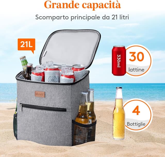 Thumbnail 1 de Lifewit Zaino Termico 24L (30 lattine) grigio: borsa frigo portatile per mare, spiaggia e viaggio