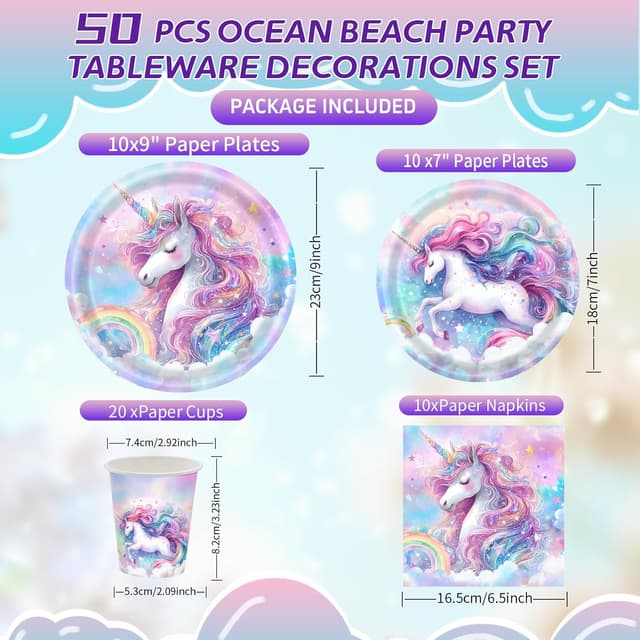 Thumbnail 1 de CANCJ Einhorn Partygeschirr Set 50-teilig