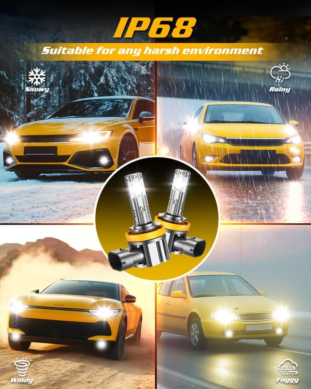 Detalle de FORENNER H11 LED Bulbs (Pack of 2) – 6500K Cool White, IP68 Waterproof, 1:1 Fit for H11/H9/H8 Fog Lights
