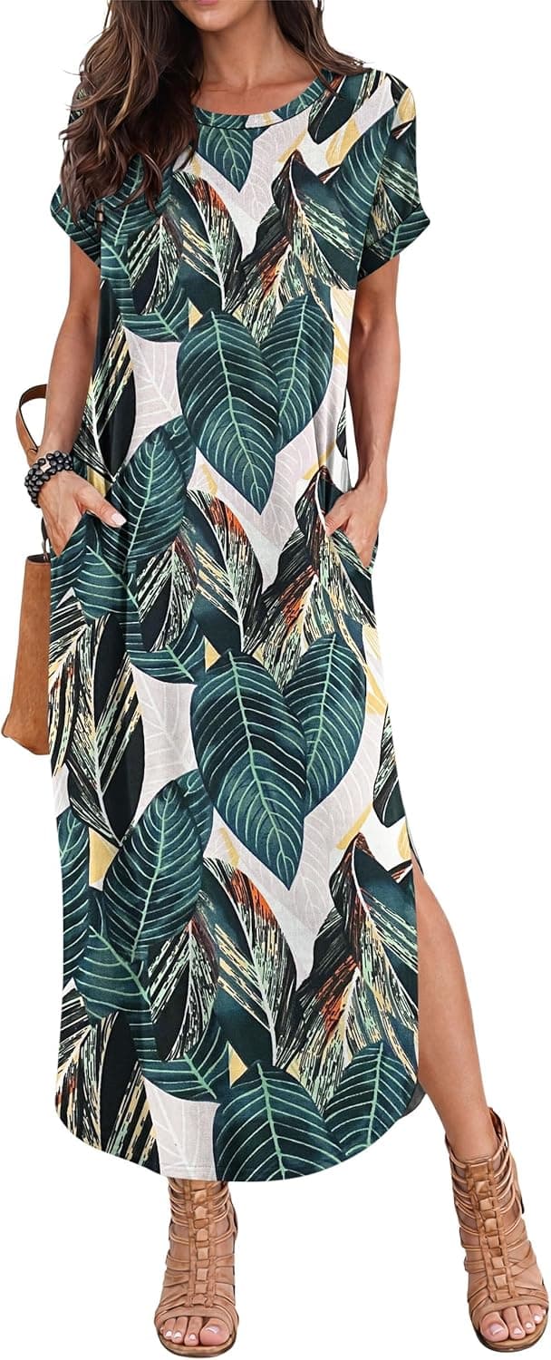 Detalle de PLOKNRD Robe d’été longue col rond à manches courtes et poches latérales