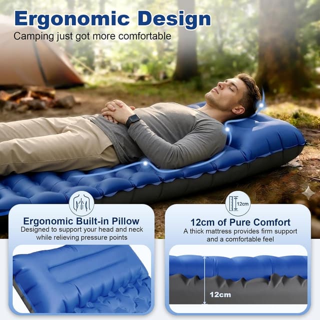 Detalle de JATEKA Materassino Campeggio Singolo Gonfiabile Extra Largo 83 cm con cuscino integrato