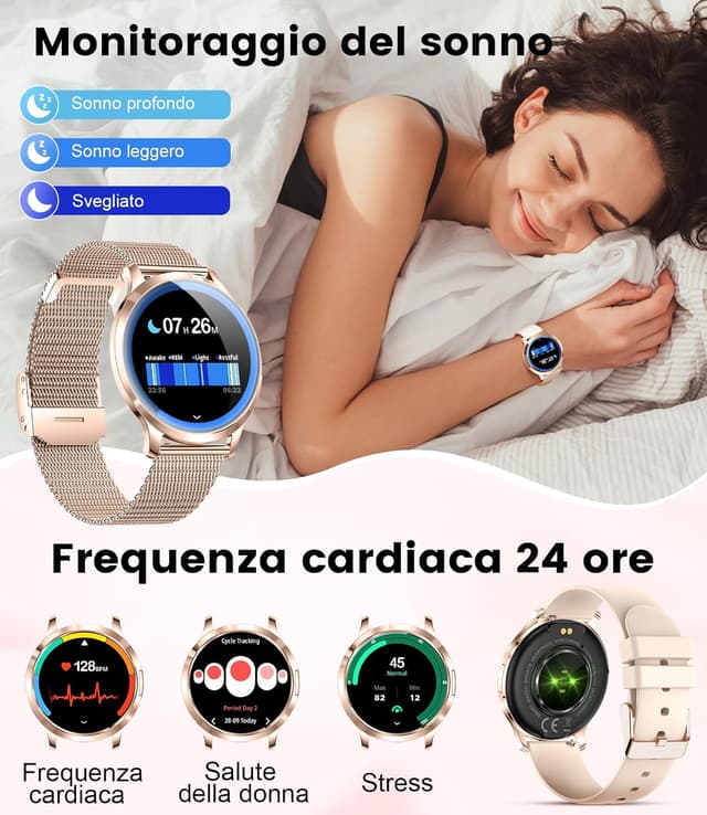 Thumbnail 6 de HIRREO Smartwatch da donna sottile 7,9 mm con display 1,32” AMOLED, chiamate Bluetooth e monitoraggio salute