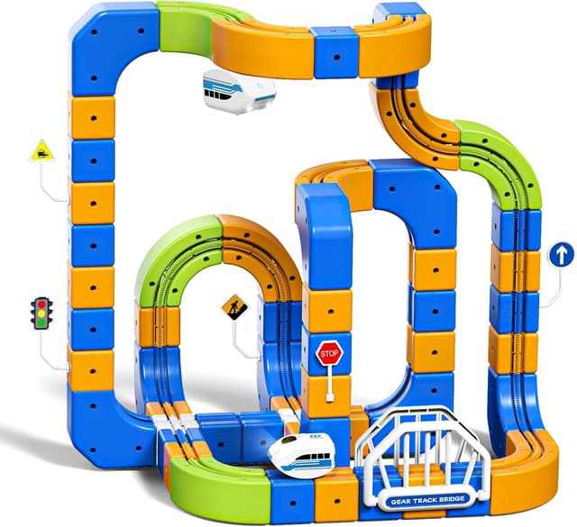 Detalle de Hzitcigm Eisenbahn Elektrisch Cube Track – 225-teiliges Zugset mit 2 Zügen, 80 Schienen und 3D-Strecken für Kinder ab 3–8