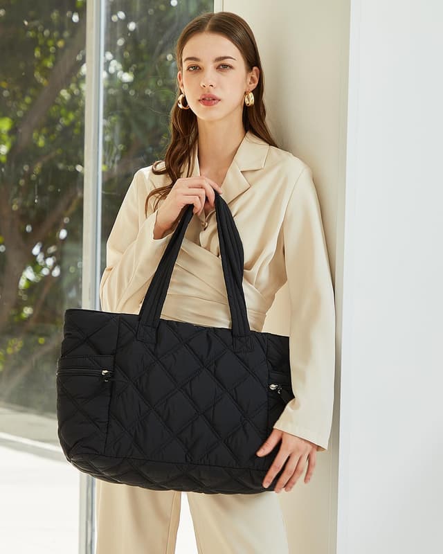 Detalle de Prite Quilted Tote Bag for Women (Large Puffer) with Laptop Padded Compartment