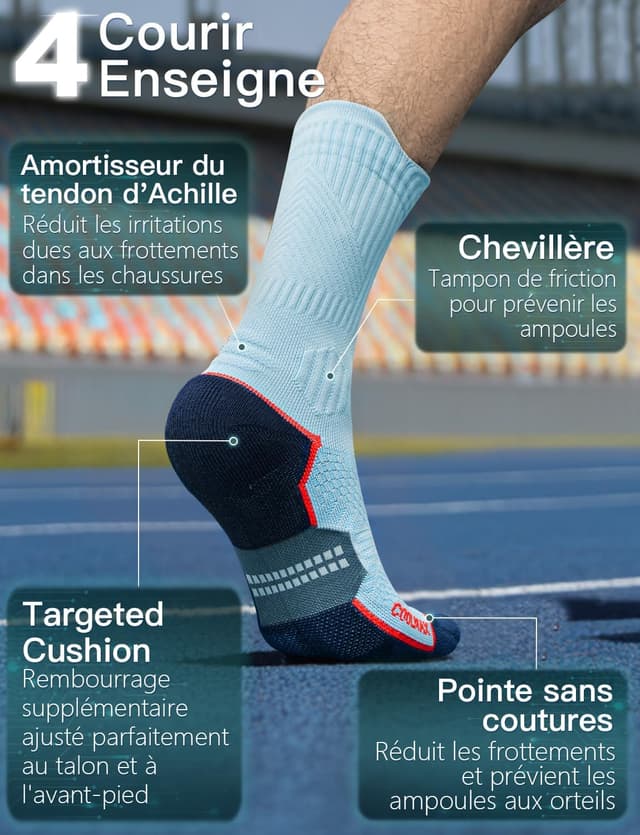 Detalle 2 de Chaussettes de course Juclise en bambou Coolmax avec compression dégressive 15–20 mmHg (homme)