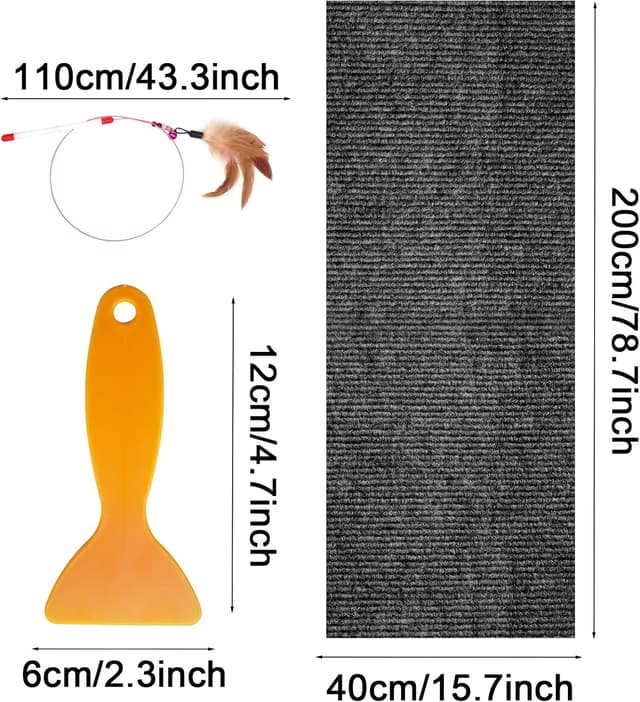 Detalle de Selbstklebende Kratzmatte für Katzen (40 × 200 cm) – dunkelgrau mit Katzensticker, DIY zum Zuschneiden