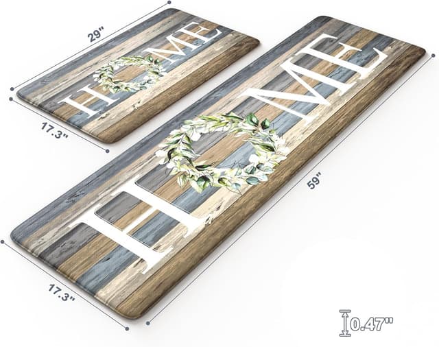 Detalle 2 de KIMODE Cushioned Anti-Fatigue Farmhouse Kitchen Floor Mats (Set of 2) — Blue Memory Foam-Style Non-Slip, Waterproof Runners