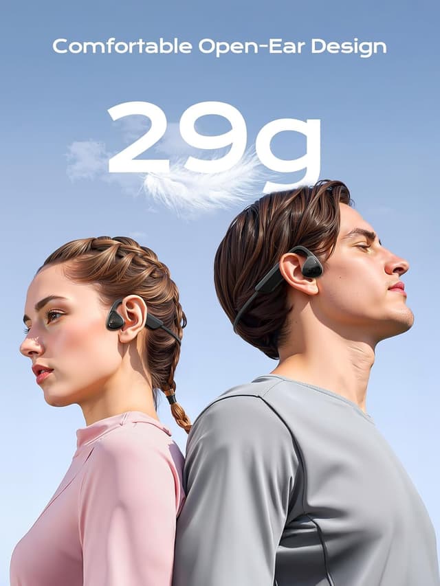 Detalle de Bone Conduction Open-Ear Bluetooth 5.3 Headphones with Mic (IPX7, 12H Playtime) - Glossy Black