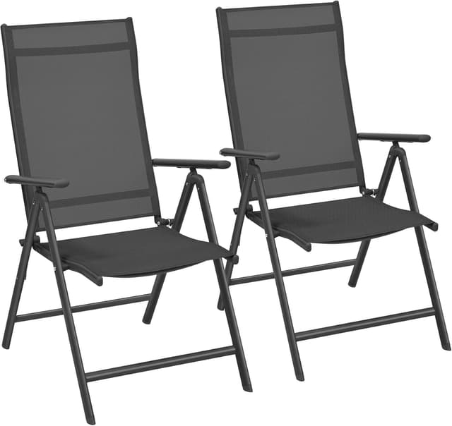 Detalle de SONGMICS Chaise de jardin pliable lot de 2, dossier réglable 8 positions jusqu’à 150 kg (GCB29BK) – noir