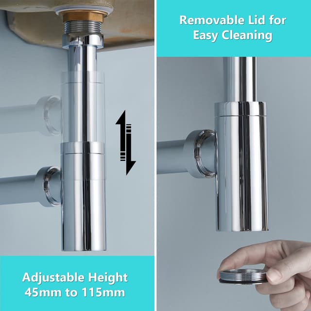 Detalle de Ulytid sifone lavabo bagno con piletta universale antiodore e altezza regolabile (cromato) con apertura di pulizia